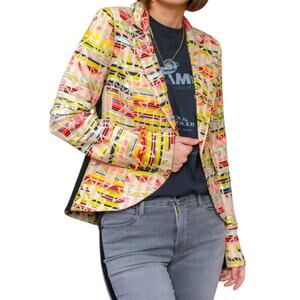 Smythe Tuxedo Stripe Multicolor Tribal Jacquard Blazer Size 4